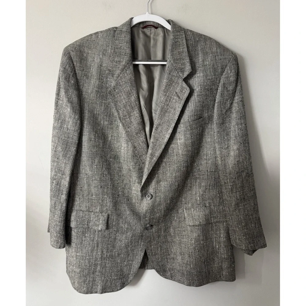 VTG Hart Schaffner Marx Men's 46R Pure Silk Tweed Jacket Blazer Old Money USA